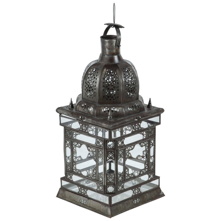 Moroccan Moorish Clear Glass Lantern with Filigree Design
