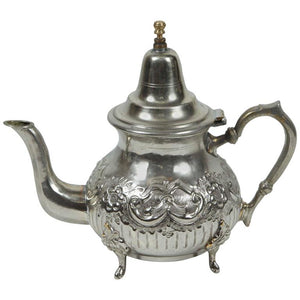 Moorish Silver Plated Tea Pot, Handcrafted Brass, Morocco, 1940