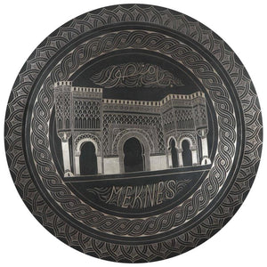 Moroccan Hand Chased Black Metal Tray in Moorish Style, 20th Century