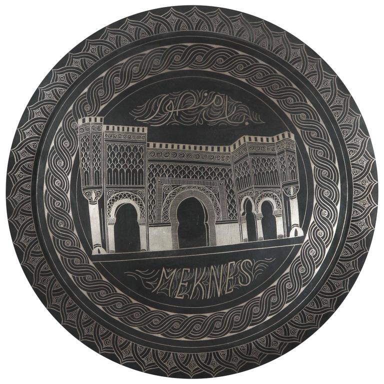 Moroccan Hanging Black Metal Tray from Meknes