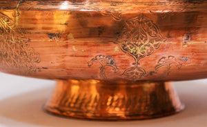 19th Century Mughal Indo Persian Footed Tinned Copper Bowl