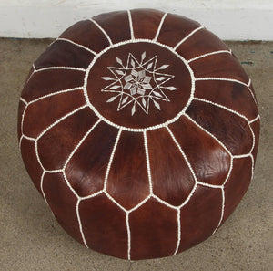 Moroccan Brown Leather Pouf