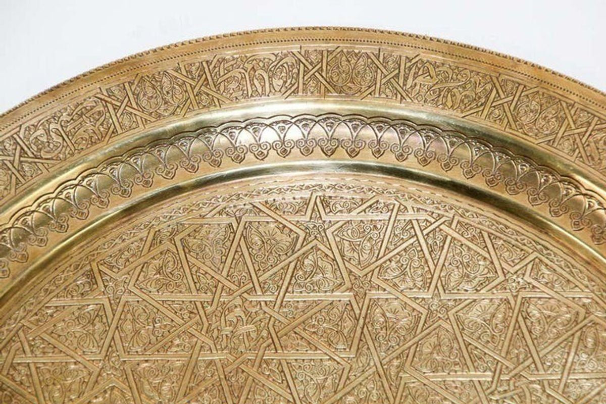 Middle Eastern Islamic Vintage Round Brass Hanging Tray 19 in. Diameter