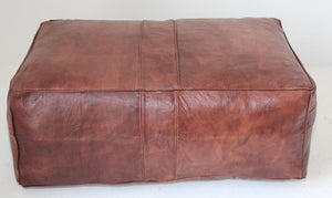 Large Moroccan Brown Leather Rectangular Pouf Ottoman
