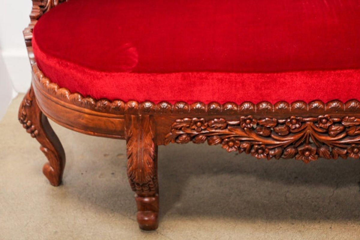 Anglo-Raj Settee with Open Back Hand Carved Tree of Life Back