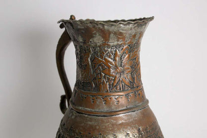 Antique 19th Century Moorish Tinned Copper Ewer, Hand-Hammered, Turkey