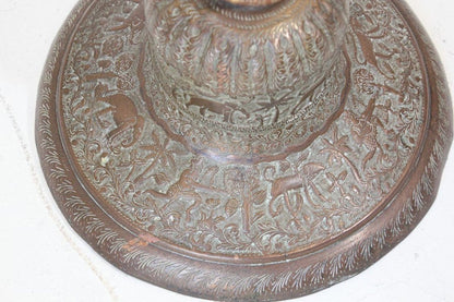 Antique Copper Vase with Hindu Scenes, 19th Century