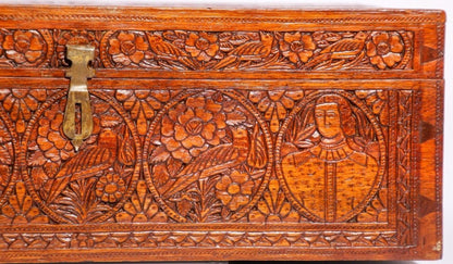 Large Early 19th Century Antique Hand Carved Wooden Mughal Decorative Box