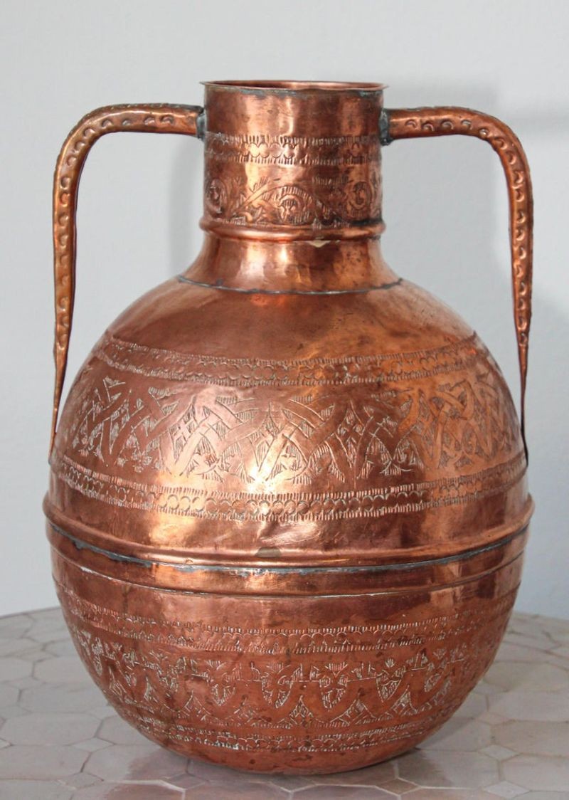 Middle Eastern Copper Islamic Art Vase Engraved with Moorish Design