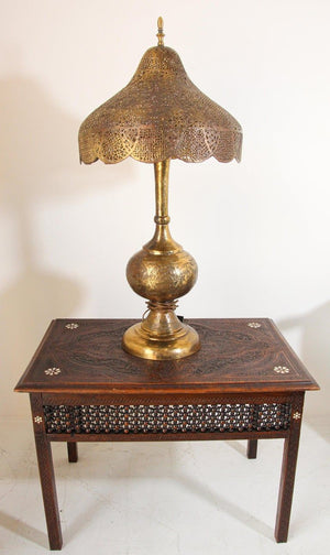Antique Moorish Brass Table Lamp with Arabic Script