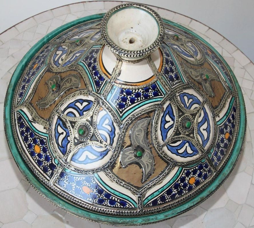 Moroccan Ceramic Bowl with Lid Tajine from Fez Polychrome