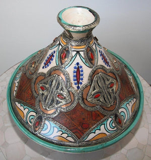 Moroccan Moorish Ceramic Bowl with Lid, Tajine from Fez