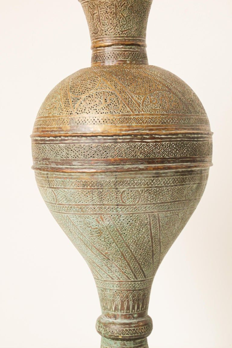Antique Middle Eastern Oriental Brass Islamic Mughal Floor Lamp 19th C