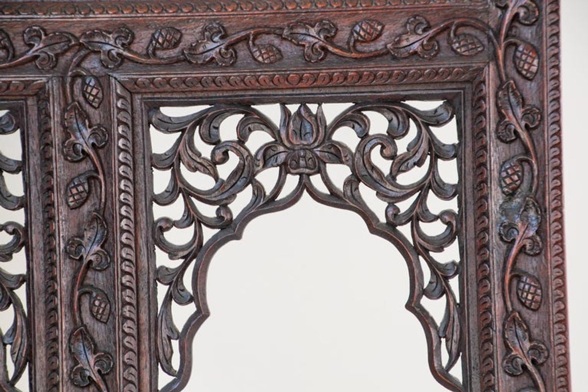Anglo-Indian Mughal Hardwood Three-Panel Screen
