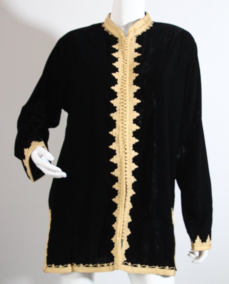 Moroccan Kaftan Black Velvet Vest with Gold Embroideries