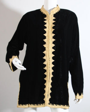 Moroccan Kaftan Black Velvet Vest with Gold Embroideries