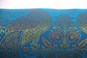 Bolster Pillows Turquoise Blue and Gold Colors with Peacock - A Pair