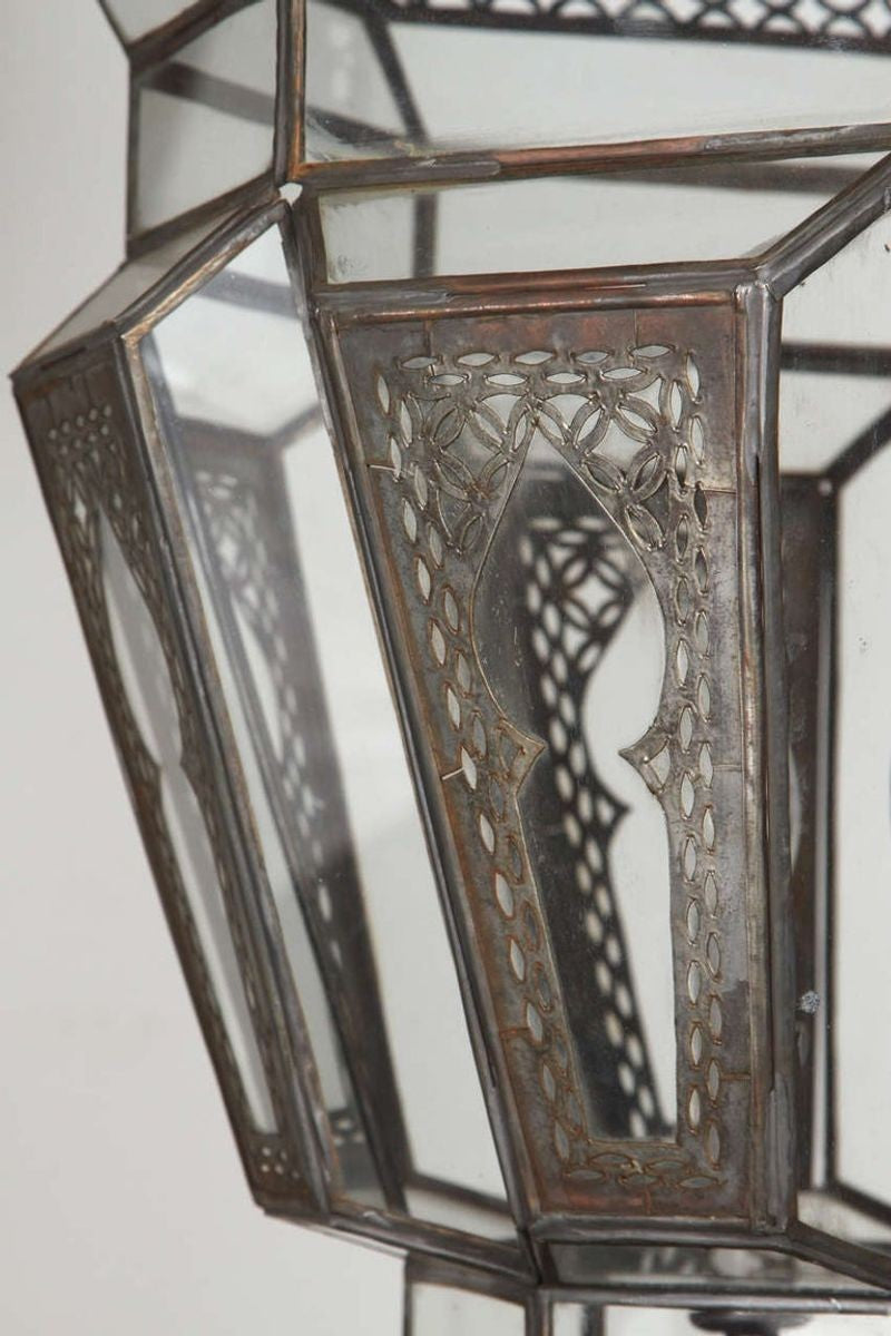 Pair of Large Moroccan Moorish Glass and Filigree Hanging Lanterns