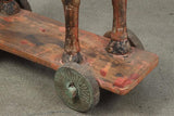 Pair of Monumental Indian Polychrome Carved Wood Horses on Wheels, 19th C.