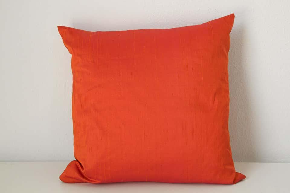 Decorative Burnt Orange Raw Silk Throw Pillow