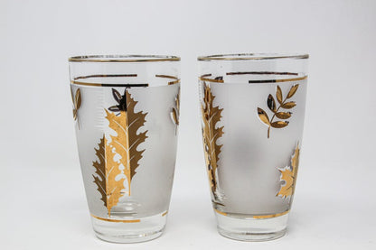 Vintage Libbey Cocktail Glasses Set, Frosted Glass with Gold Leaf