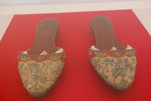 Framed Pair of Asian Chinese Antique Leather and Silk Embroidered