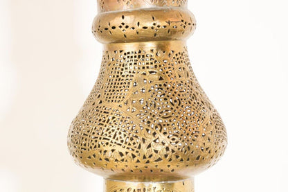Monumental Middle Eastern Mamluk Revival Pierced Brass Floor Candlestick