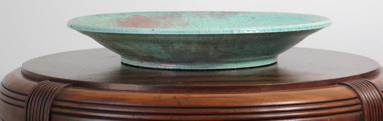 Handcrafted Italian Art Studio Large Stoneware Bowl Aqua Color