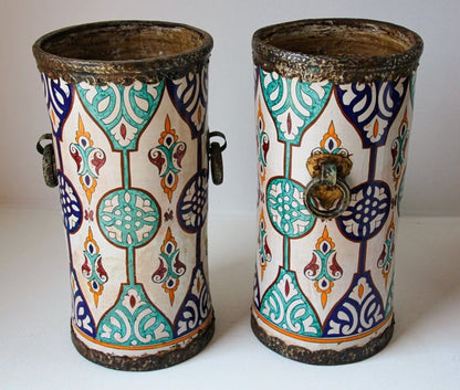 Handcrafted Moorish Ceramic Urns with Metal Handles, 20th Century