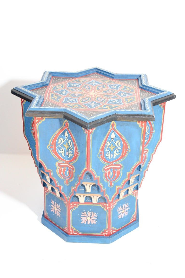 Moroccan Moorish Star Shape Blue Pair of Side Drinks tables 1960s