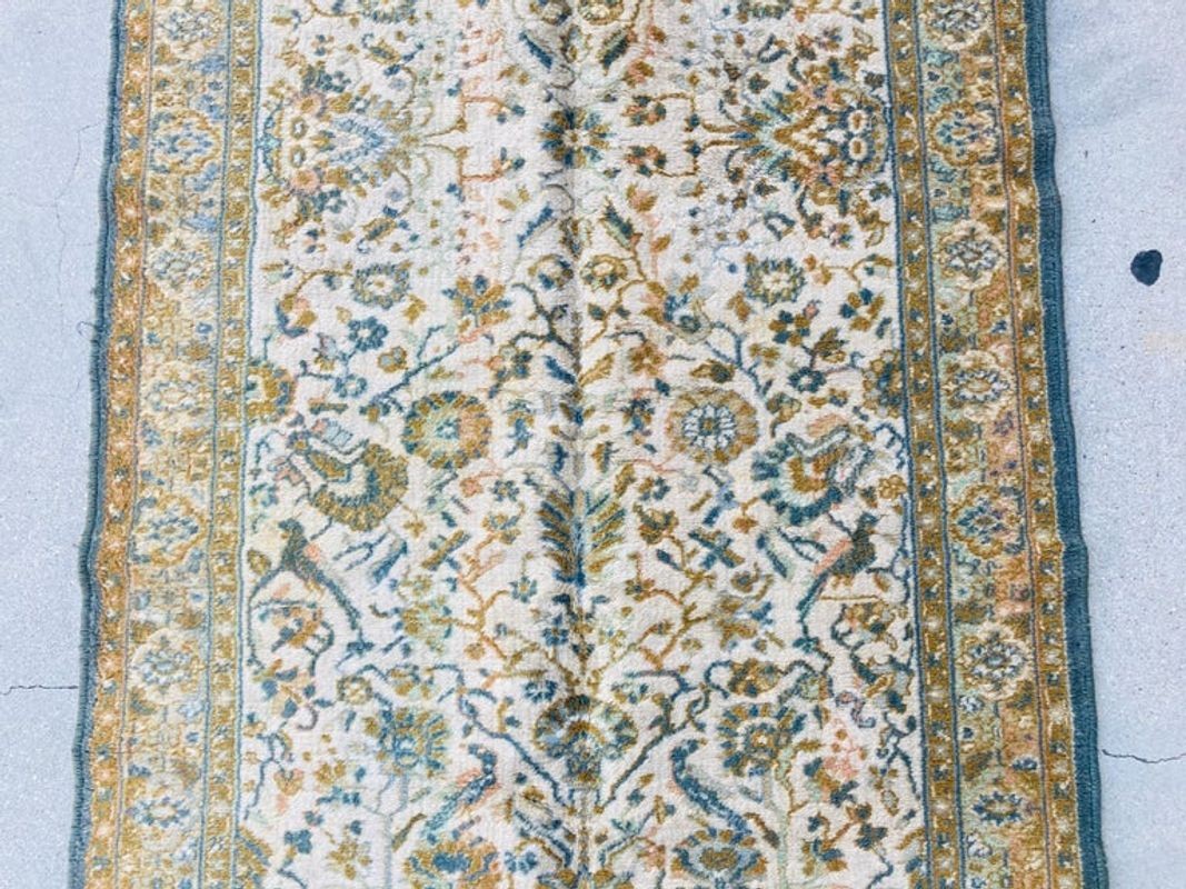 1950s Hand Knotted Green Runner from Turkey