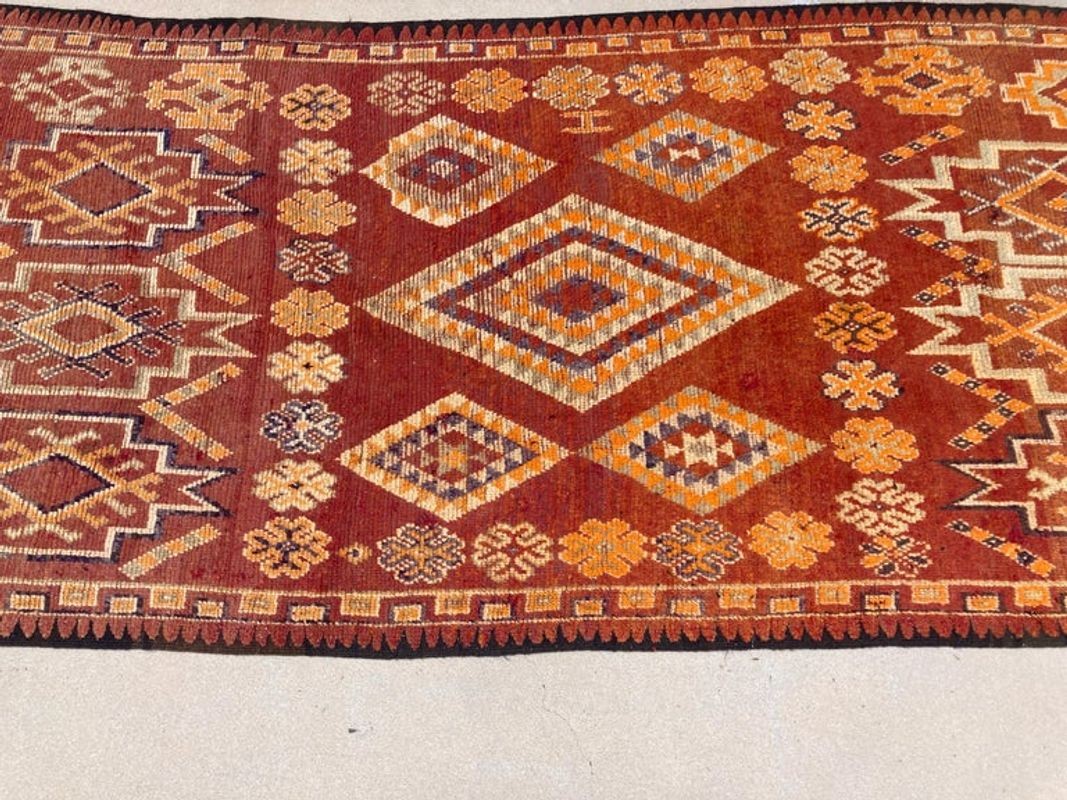 1960s Moroccan Vintage Hand-woven Boujad Tribal Area Rug