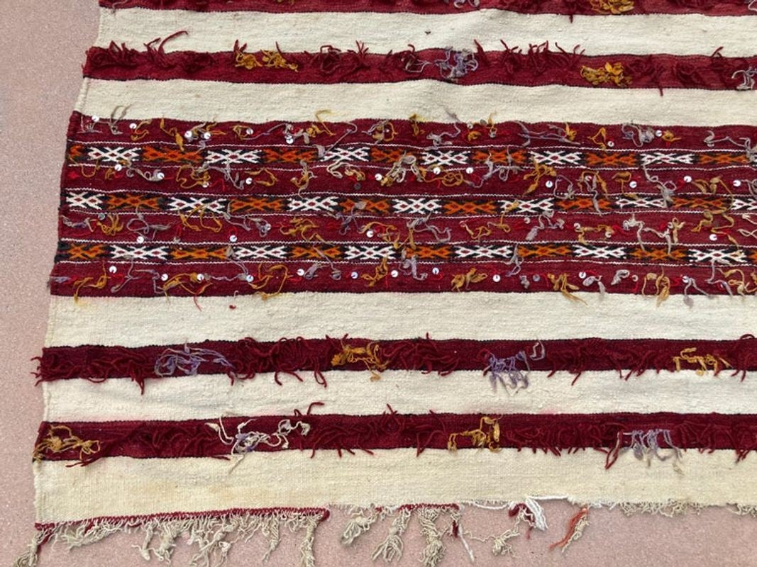 1960s Authentic Moroccan Vintage Tribal Kilim Handira Rug