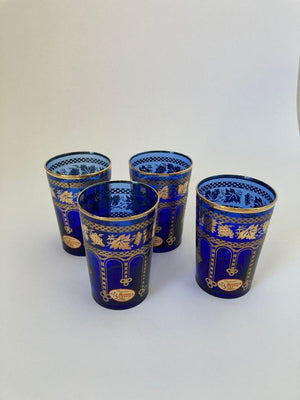 Moorish Blue and Gold Crystal Barware Italian Drinking Glasses Set of 4