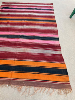 Moroccan Vintage Flat-Weave Stripe Kilim Rug
