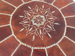 Moroccan Brown Leather Ottoman