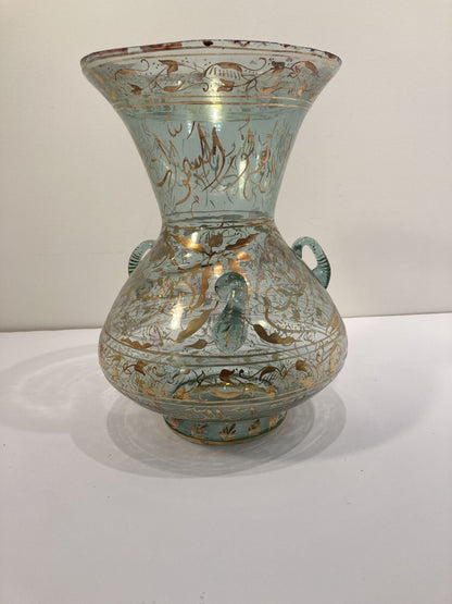 Handblown Mosque Glass Lamp in Mameluke Style Gilded with Arabic Calligraphy