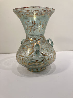 Handblown Mosque Glass Lamp in Mameluke Style Gilded with Arabic Calligraphy