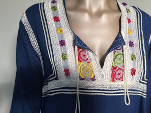 Moroccan Vintage Blue Caftan, 1970 Maxi Dress Kaftan by Glenn Boston Size M