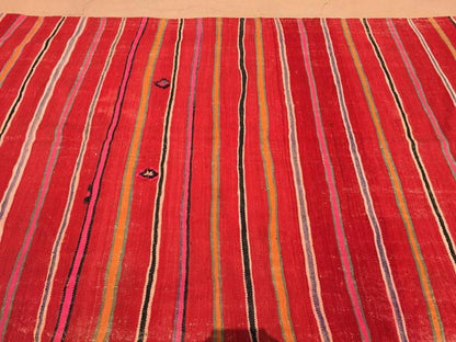Vintage Moroccan Berber Kilim Rug in Burgundy, Pink and Orange Stripes, 1960s