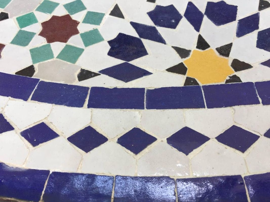 Moroccan Round Mosaic Outdoor Tile Table in Fez Moorish Design