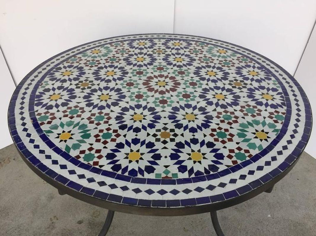 Moroccan Outdoor Mosaic Tile Table from Fez in Traditional Moorish Design