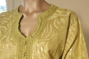 Moroccan Moorish Caftan Gown in Gold Brocade Maxi Dress Kaftan Size M to L