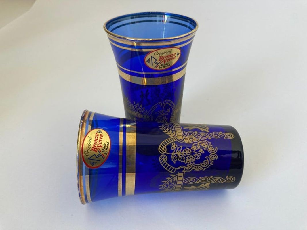 Italian Moorish Royal Blue and Gold Crystal Drinking Glasses