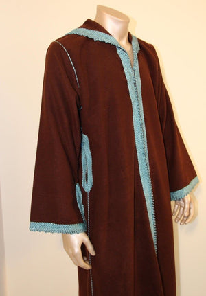Cashmere Brown and Turquoise Caftan 1980s Robe