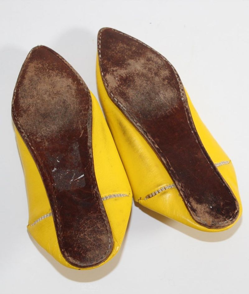Moroccan Hand Tooled Yellow Leather Slippers Pointed Shoes