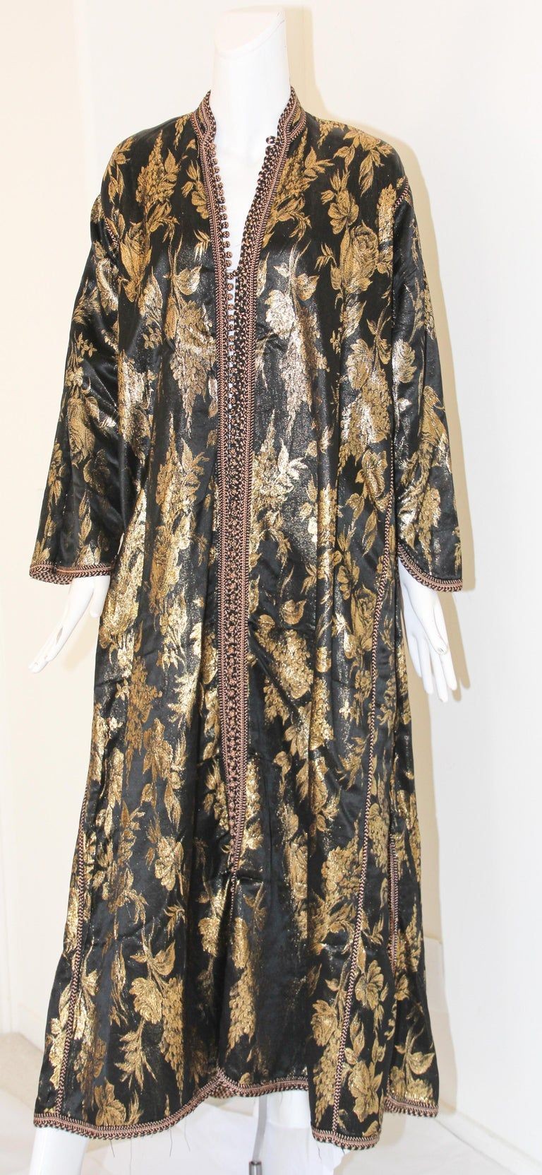 Vintage Moroccan Caftan, Black and Gold Embroidered, ca. 1960s