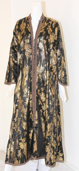 Vintage Moroccan Caftan, Black and Gold Embroidered, ca. 1960s