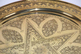 Antique Moroccan Brass Tray Star Etched Collectible Polished Platter 22.5 in. D.
