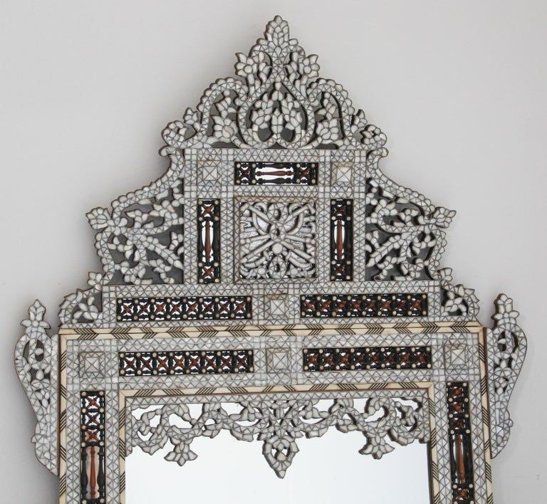 White Shell Inlaid Antique Middle Eastern Damascene Syrian Mirror 66"